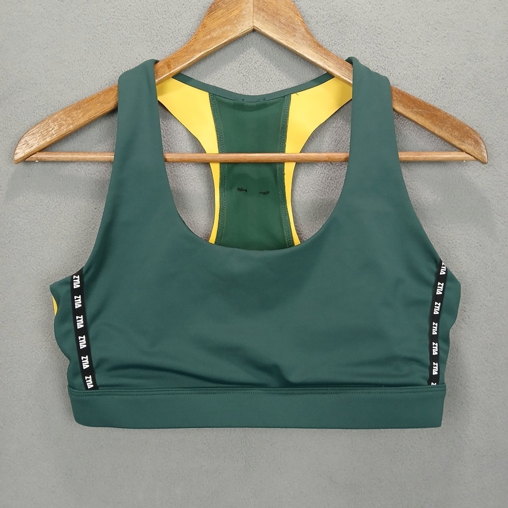ZYIA Athletic Workout Sports Bra Womens L Green Racerback Scoop Neck Running